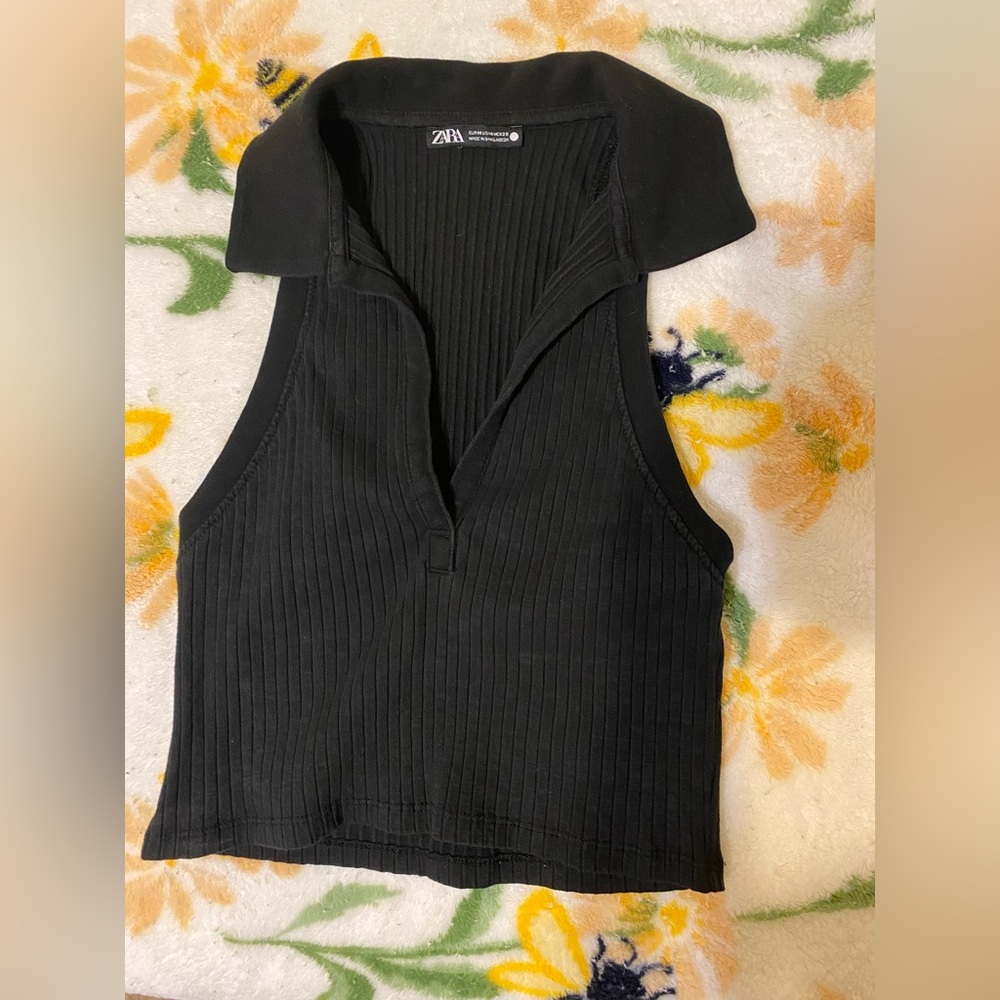 Zara black collar cropped tank